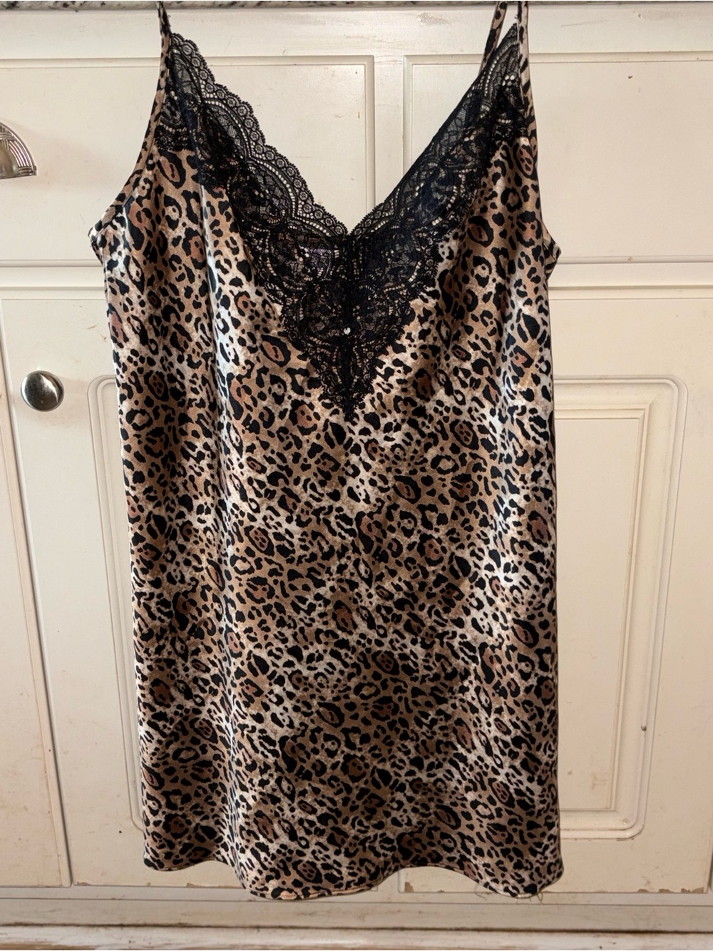 Victoria's Secret Leopard Satin Slip with Black Lace Trim size Medium nwot!